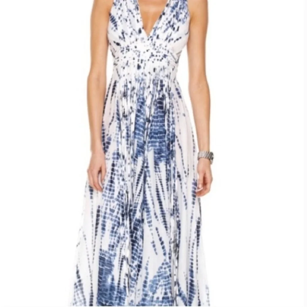 Michael Michael Kors cotton blue and white tie-dye fringe maxi dress size XXS